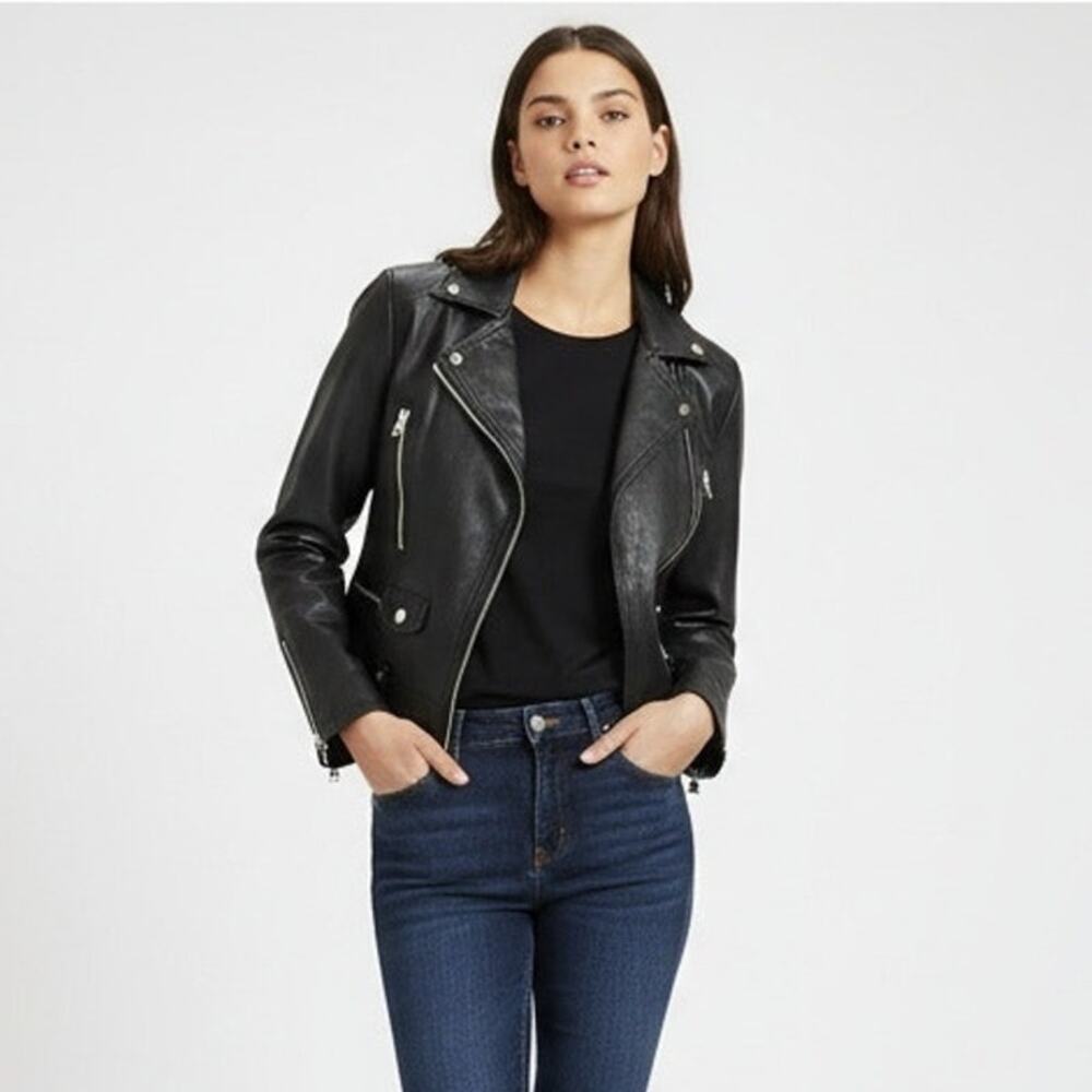TOPSHOP NWOT Fred Black Faux Leather Moto Biker Jacket Sz 6 Fred Zip